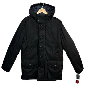 Tommy Hilfiger Men's Poly Twill Mid-Length Hooded Parka Winter Coat Size M Black